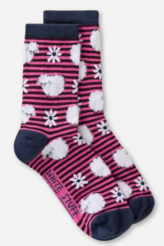 Fluffy Sheep Stripe Socks - Dark Pink