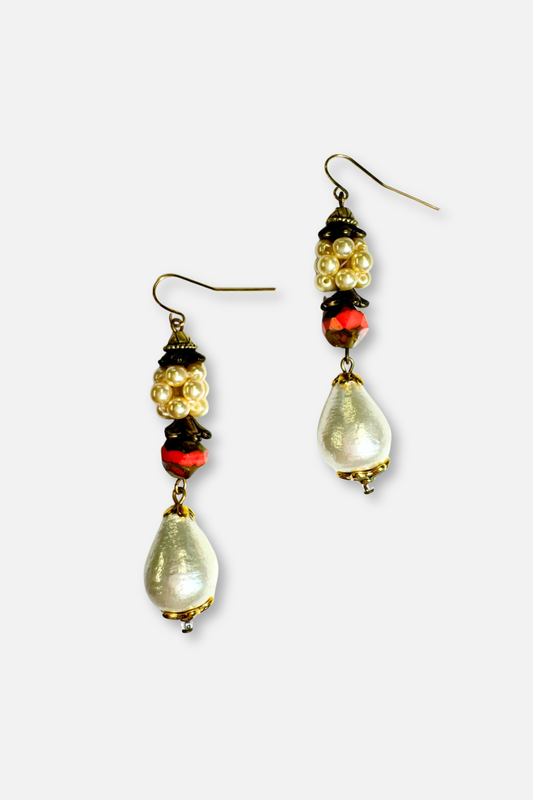Pearl Cluster and Teardrop Dangle Earrings