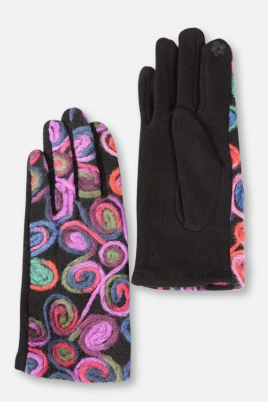 Yarn Large Flower Circle Gloves - Black Multi