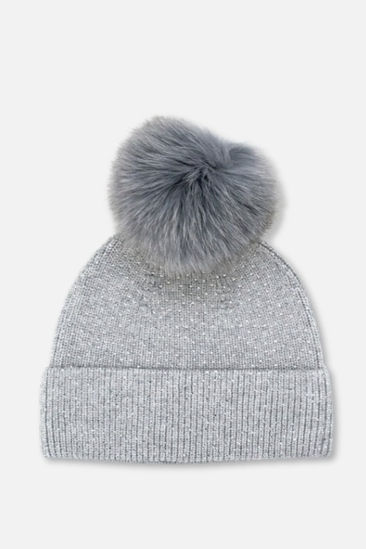 Sparkle Knit Hat with Pom - Light Grey