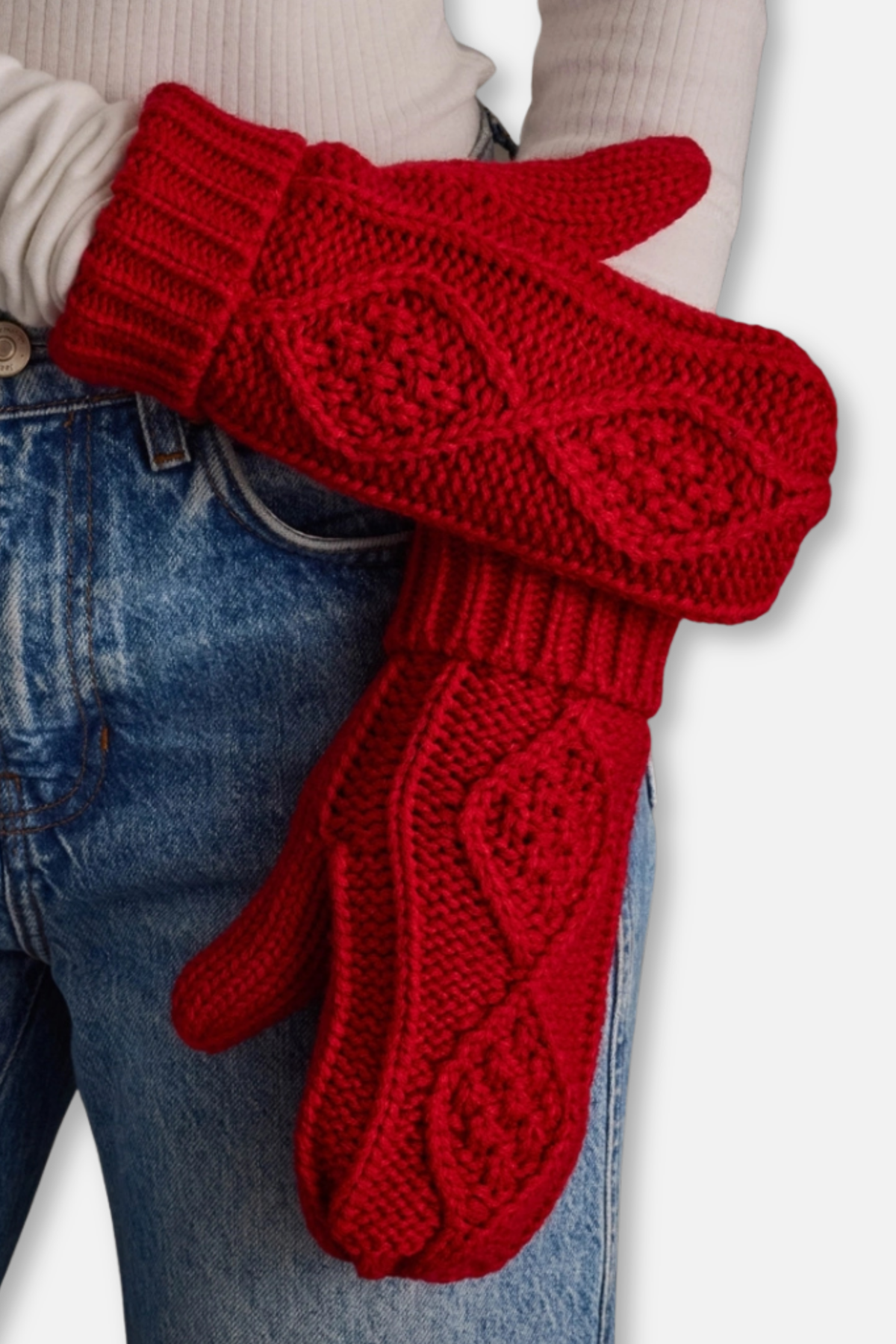 Winter Knit Mittens - Red Cable