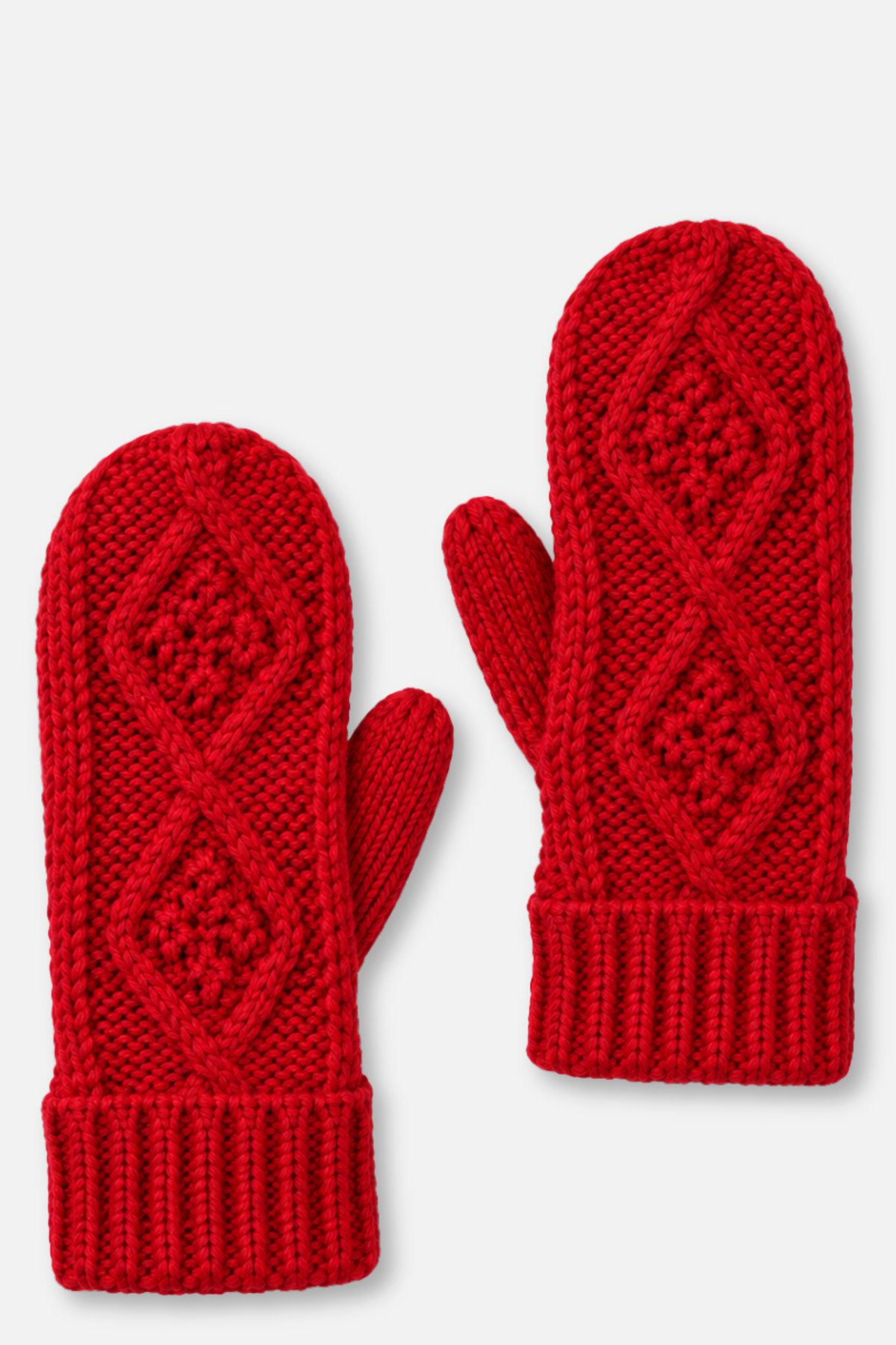 Winter Knit Mittens - Red Cable