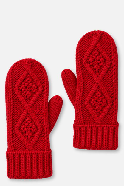 Winter Knit Mittens - Red Cable