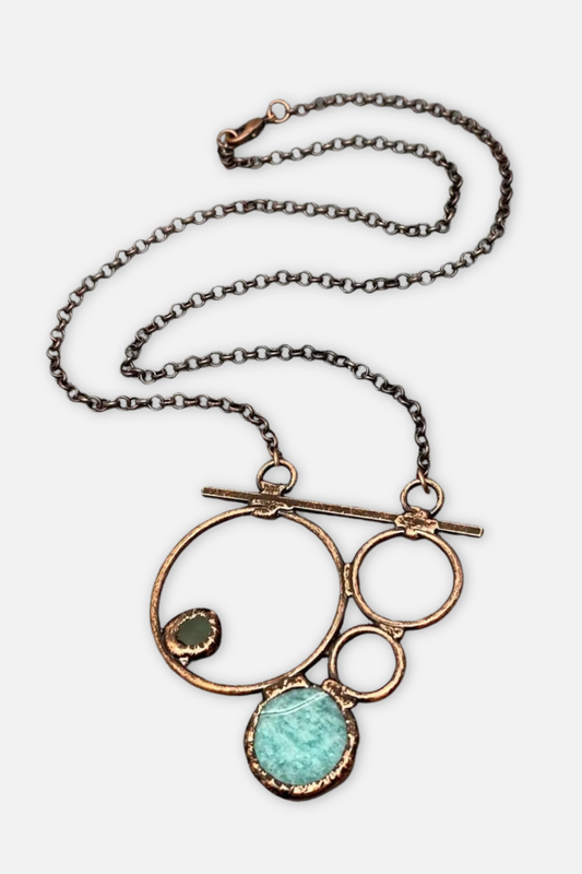Amazonite & Green Aventurine Geometric Charm Necklace