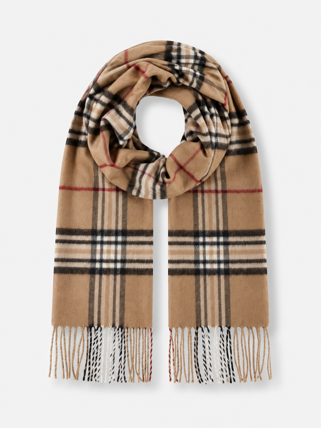 Plaid Cashmink Narrow Scarf - Beige