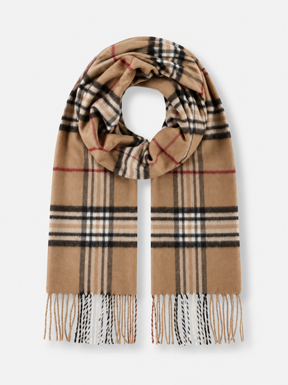 Plaid Cashmink Narrow Scarf - Beige
