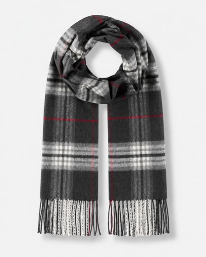 Plaid Cashmink Narrow Scarf - Charcoal