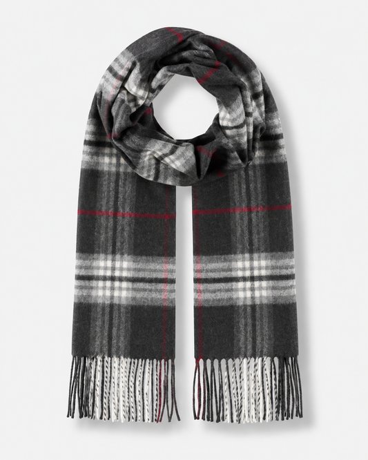 Plaid Cashmink Narrow Scarf - Charcoal