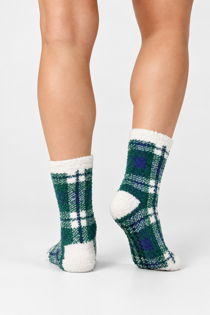Plaid Cozy Socks - White