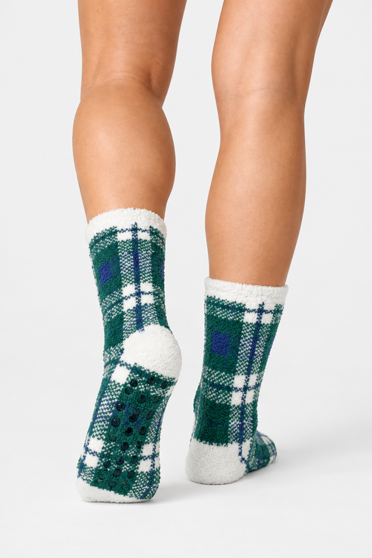Plaid Cozy Socks - White