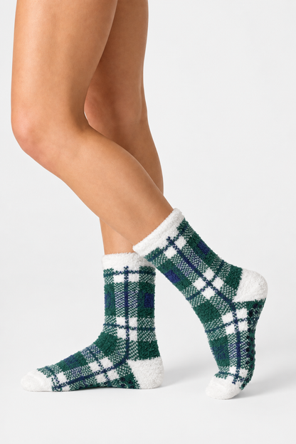Plaid Cozy Socks - White
