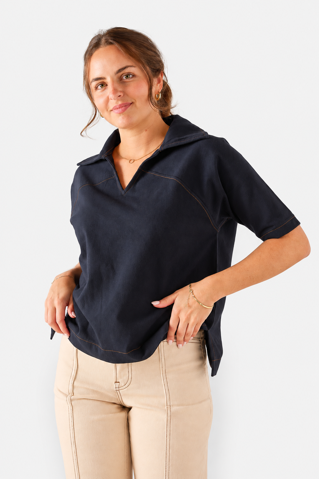 Poppy Popover Top - Navy