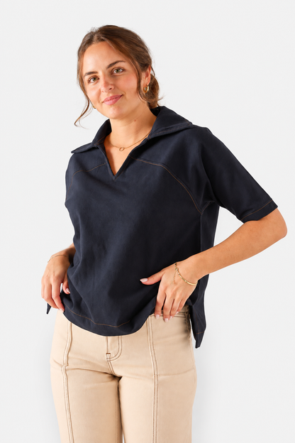 Poppy Popover Top - Navy