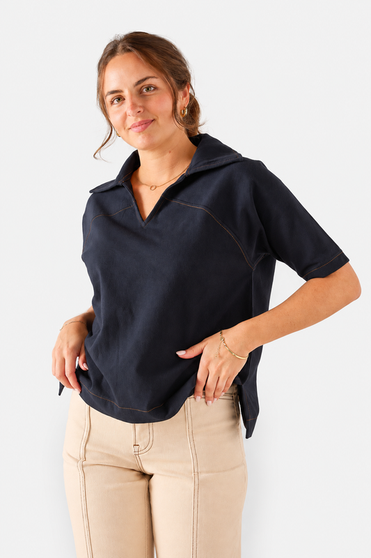Poppy Popover Top - Navy