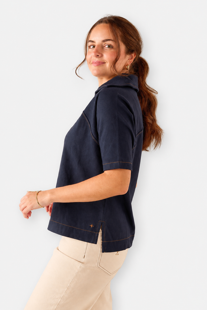 Poppy Popover Top - Navy