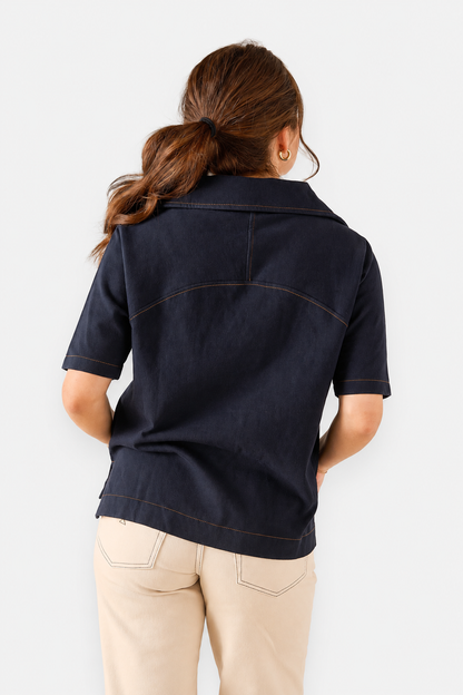 Poppy Popover Top - Navy