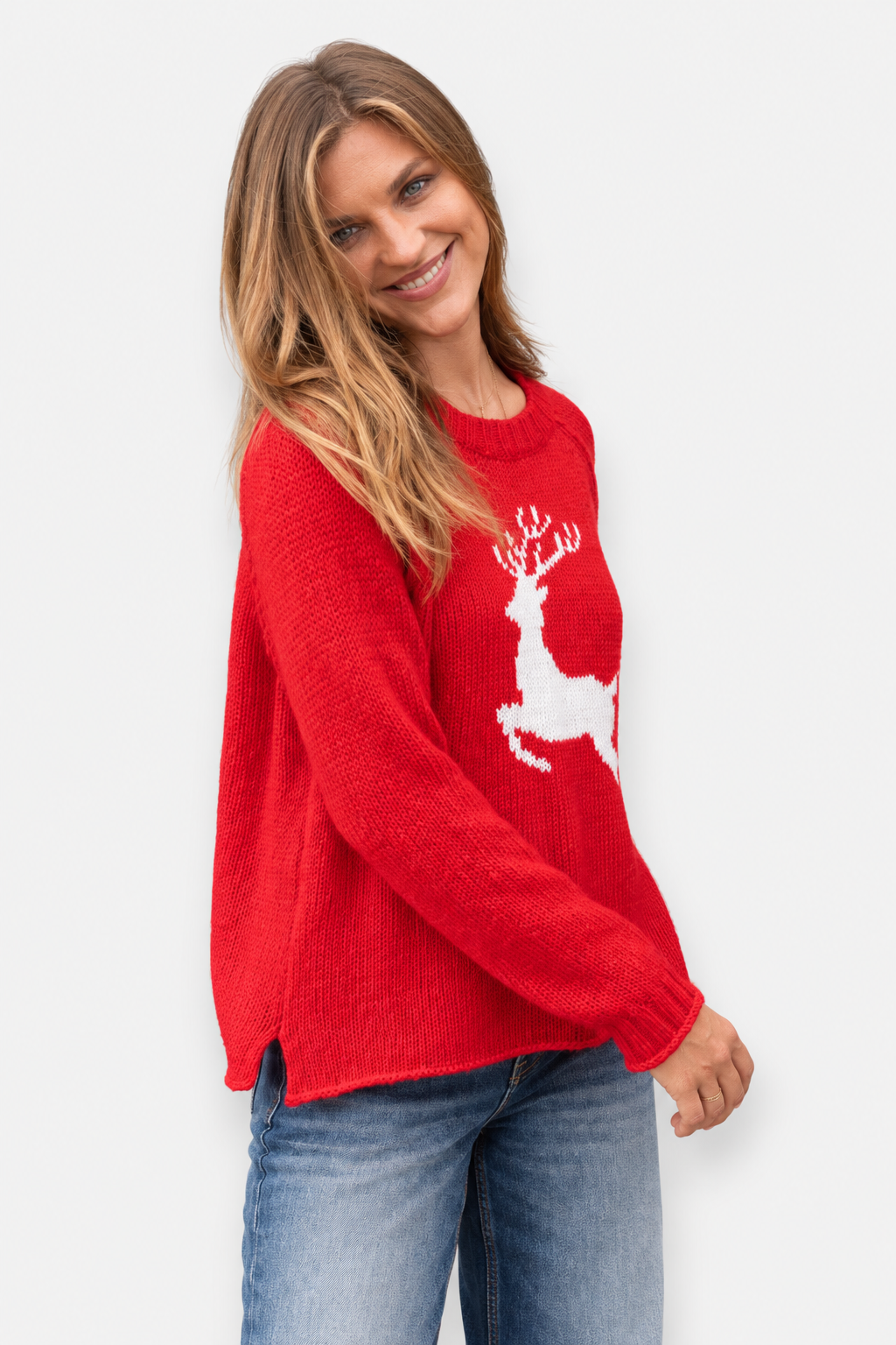 Reindeer Raglan Crew Sweater - Red Ginger