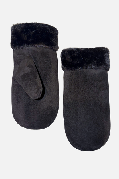 Faux Shearling Mittens - Black