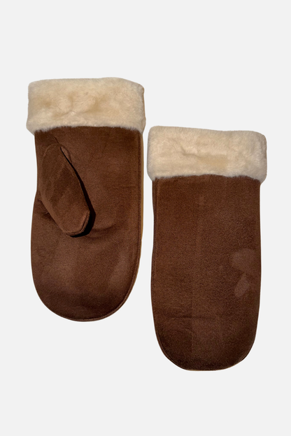 Faux Shearling Mittens - Brown