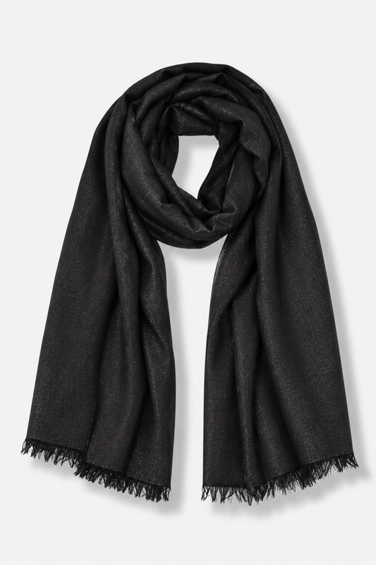 Solid Metallic Woven Evening Wrap - Black