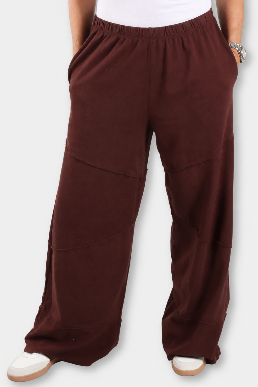 Wide Leg Cut Block Pant - Chestnut