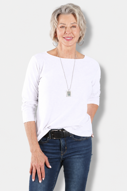 3/4 Sleeve Boatneck Tee - White