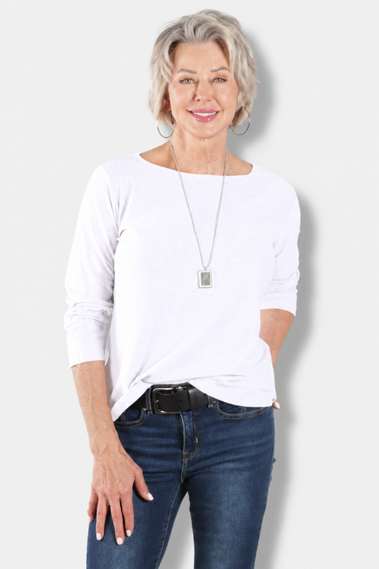 3/4 Sleeve Boatneck Tee - White