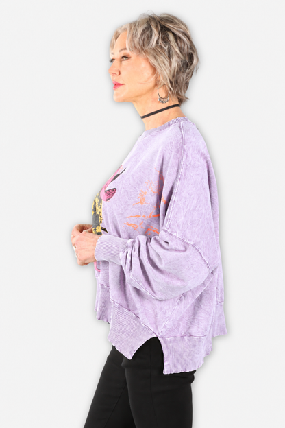 Cat's Meow Oversized Sweatshirt - Lavender