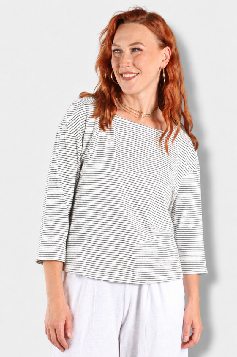 3/4 Sleeve Tee - White & Black 