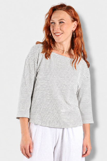 3/4 Sleeve Tee - White & Black 