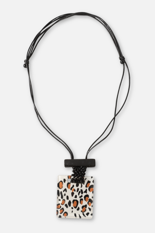 Leopard Pendant Necklace - Black