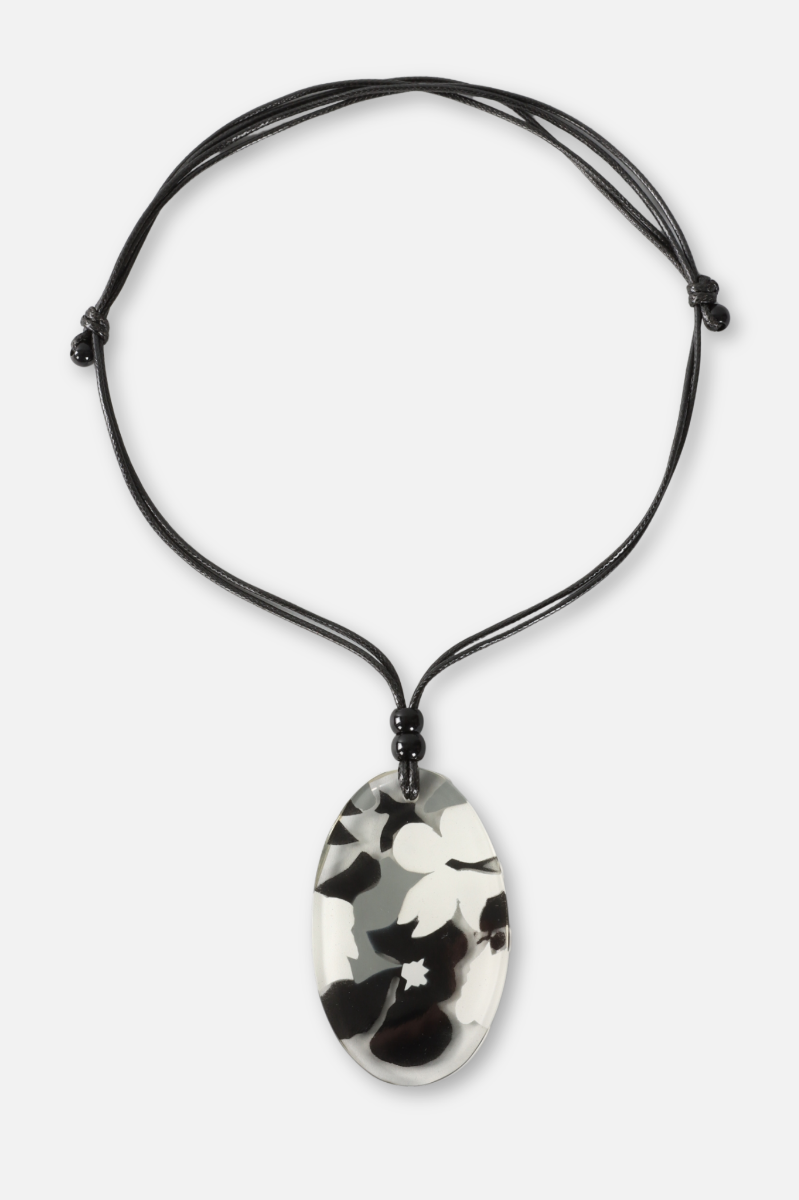 Oval Pendant Necklace - Black White & Grey