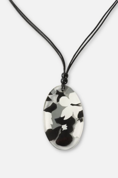 Oval Pendant Necklace - Black White & Grey
