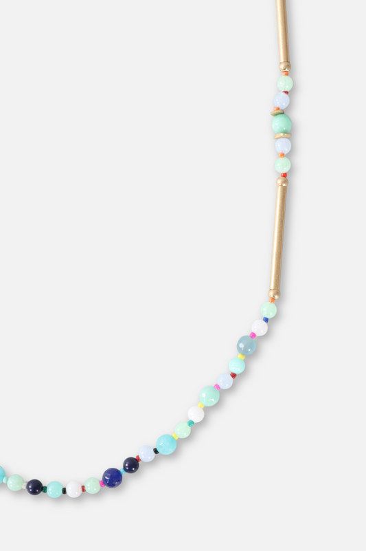 Long Beaded Necklace - Aqua Multi