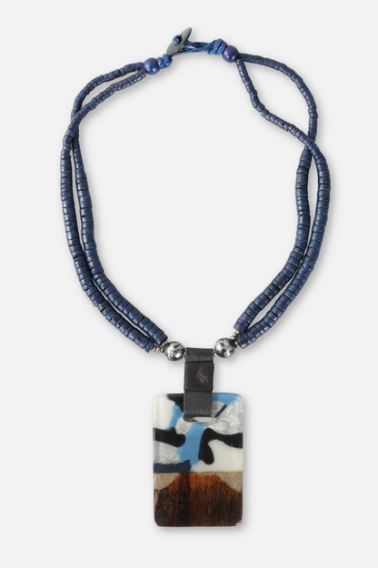 Square Pendant Necklace - Indigo