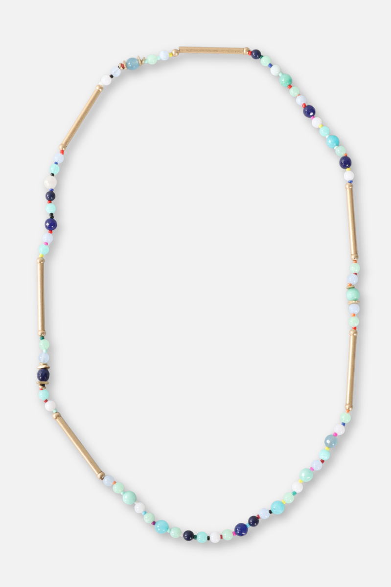 Long Beaded Necklace - Aqua Multi