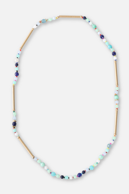 Long Beaded Necklace - Aqua Multi