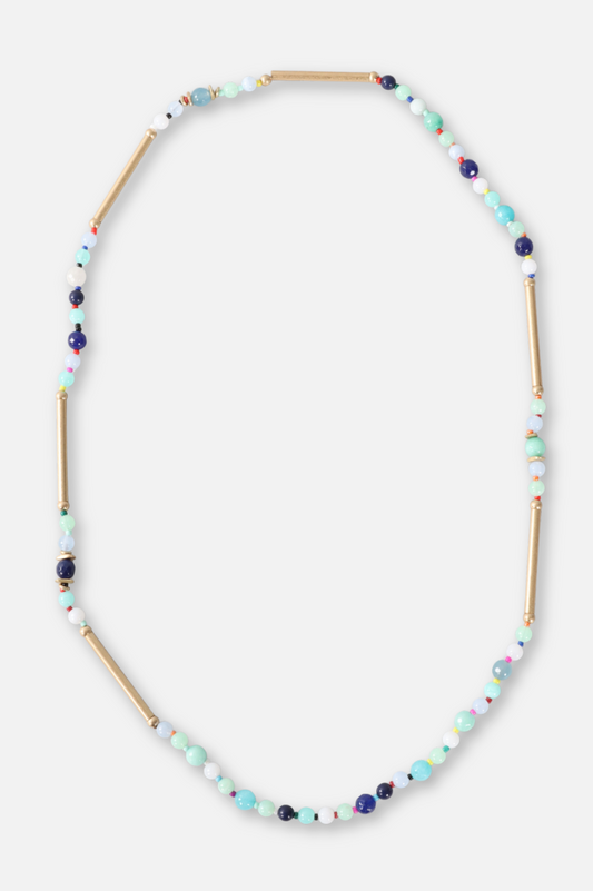 Long Beaded Necklace - Aqua Multi