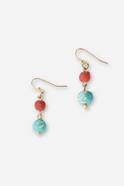 Kantha Double Drop Earrings - Teal & Berry