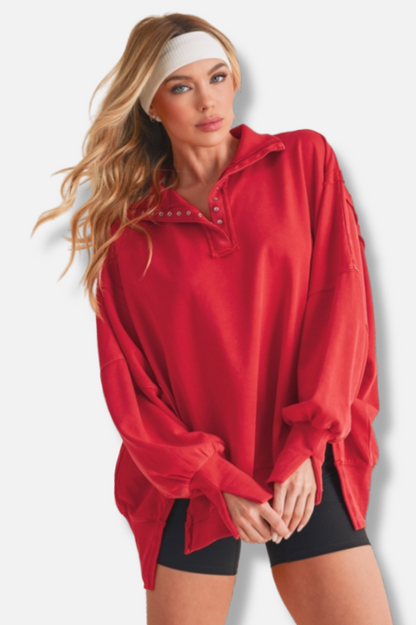 Tamika Henley Sweatshirt - Red