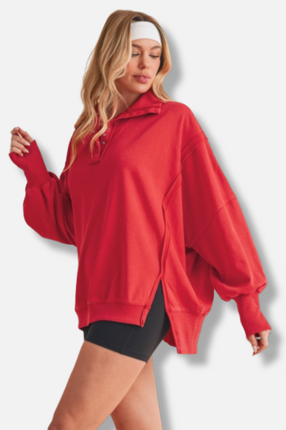 Tamika Henley Sweatshirt - Red