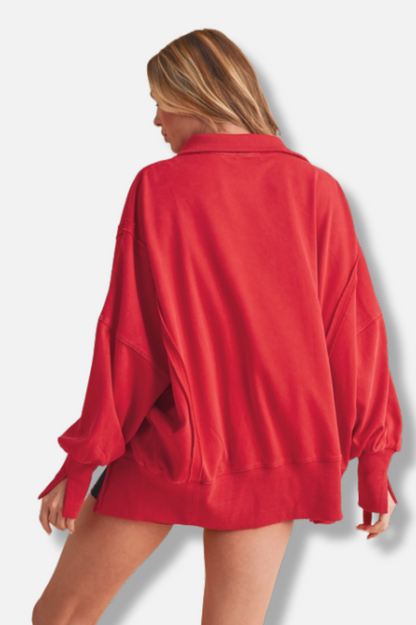 Tamika Henley Sweatshirt - Red