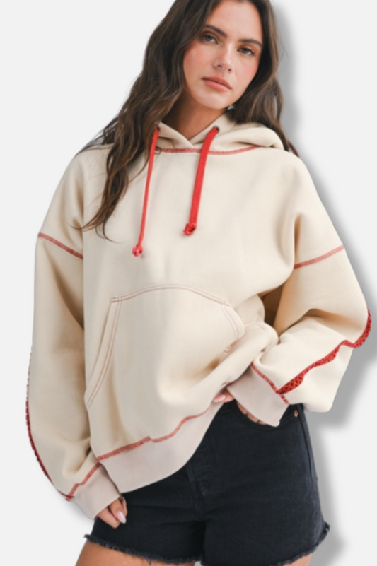 Contrast Stitch Oversized Hoodie - Oatmilk 