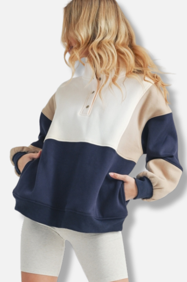 Colorblock Pullover - Coffee Navy