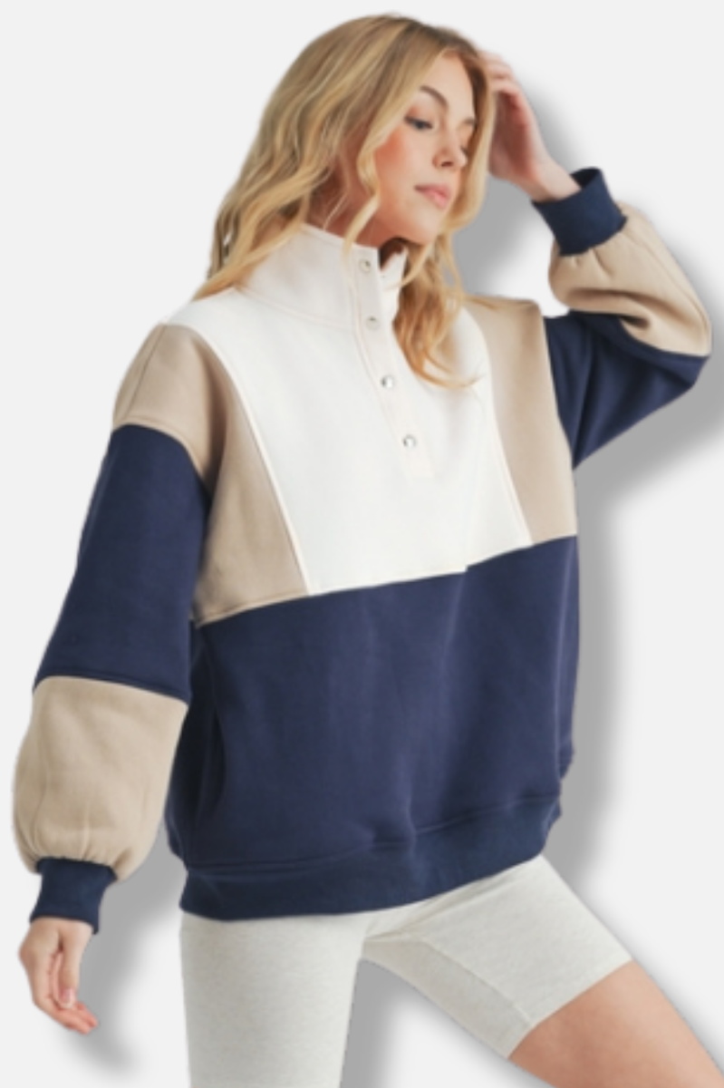 Colorblock Pullover - Coffee Navy