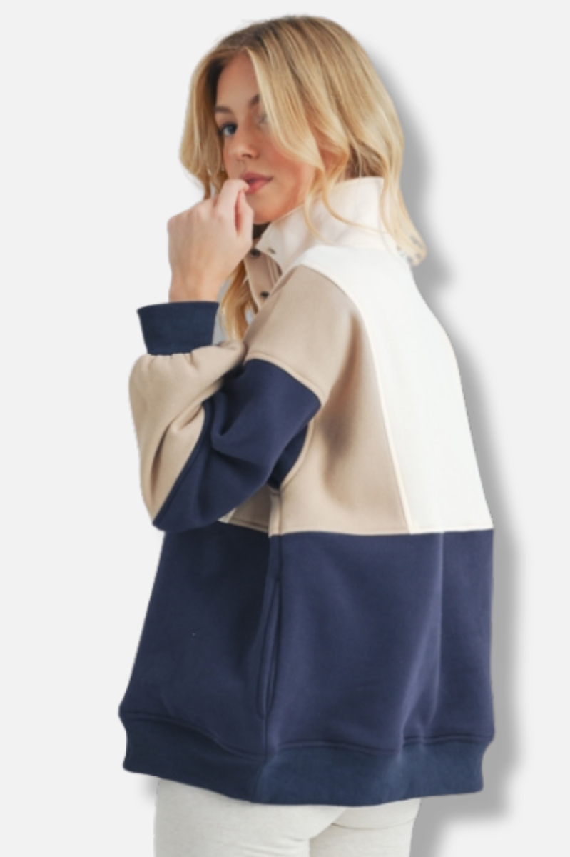 Colorblock Pullover - Coffee Navy