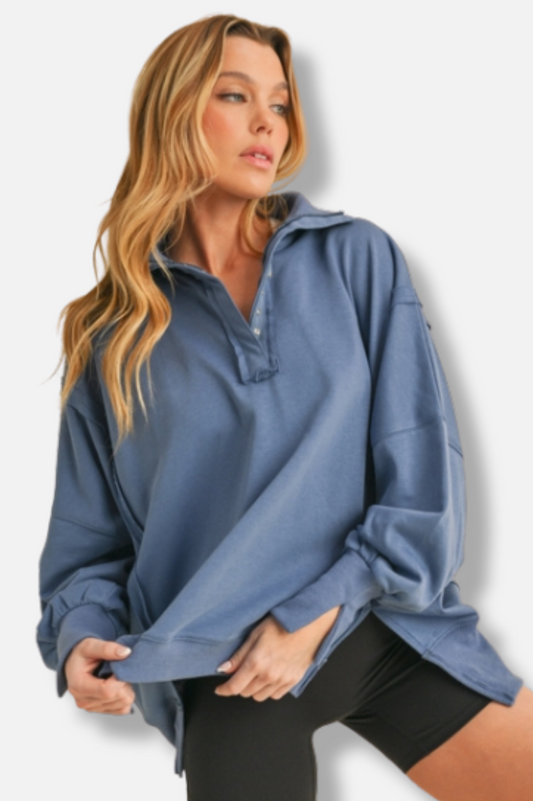 Tamika Henley Sweatshirt - Blue