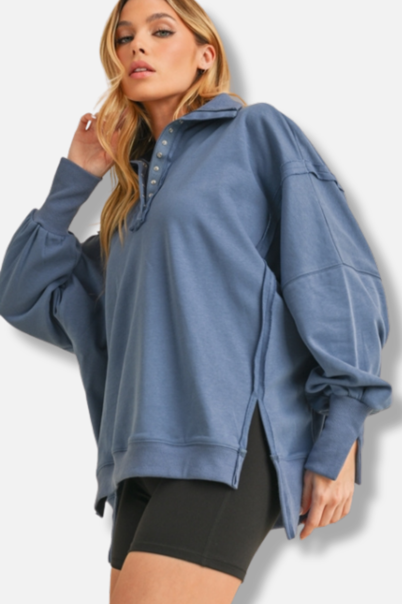 Tamika Henley Sweatshirt - Blue