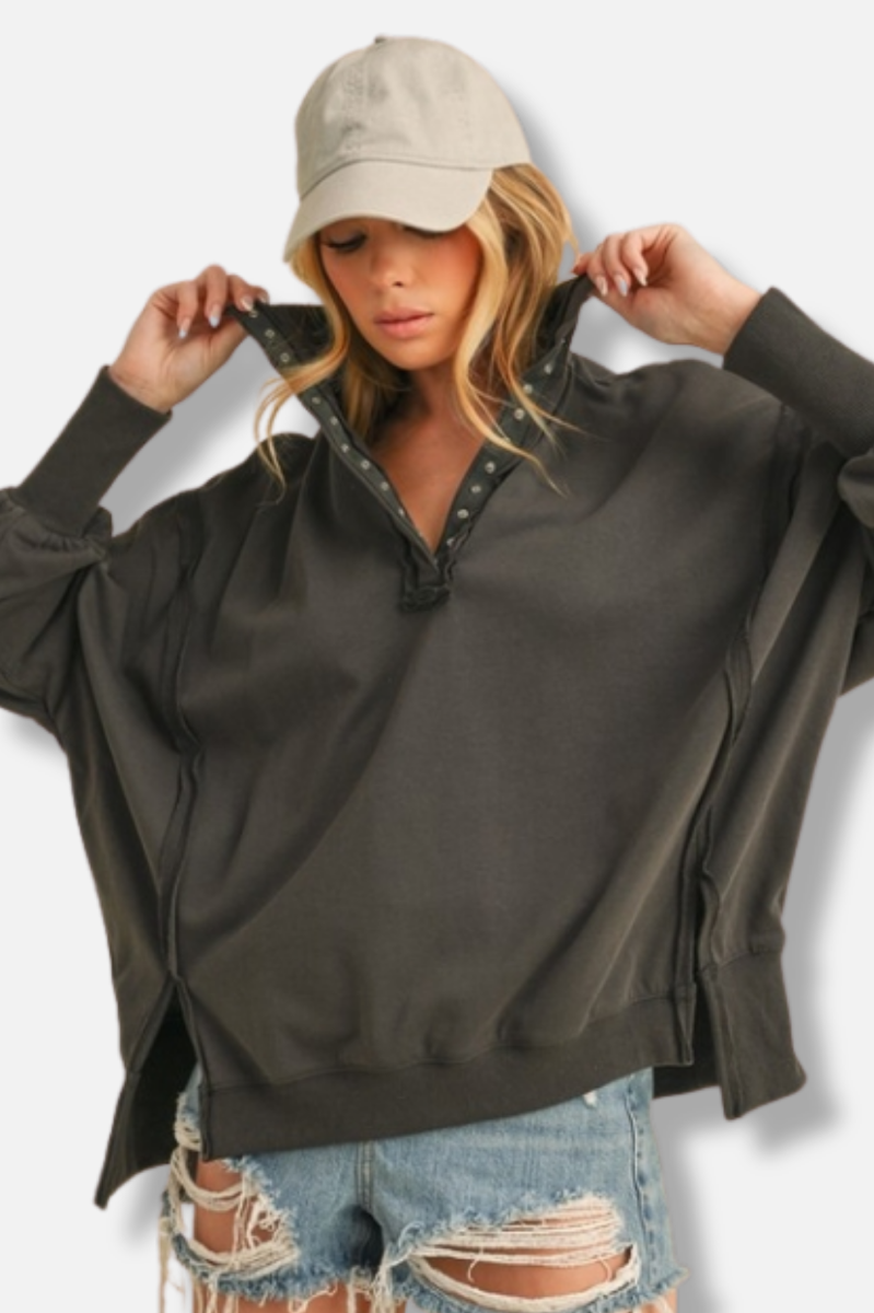 Tamika Henley Sweatshirt - Charcoal