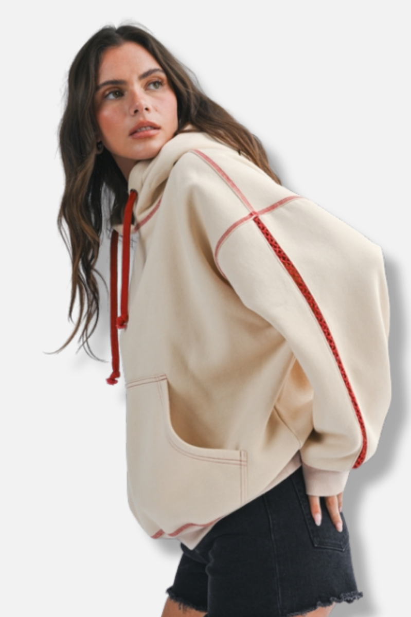 Contrast Stitch Oversized Hoodie - Oatmilk 
